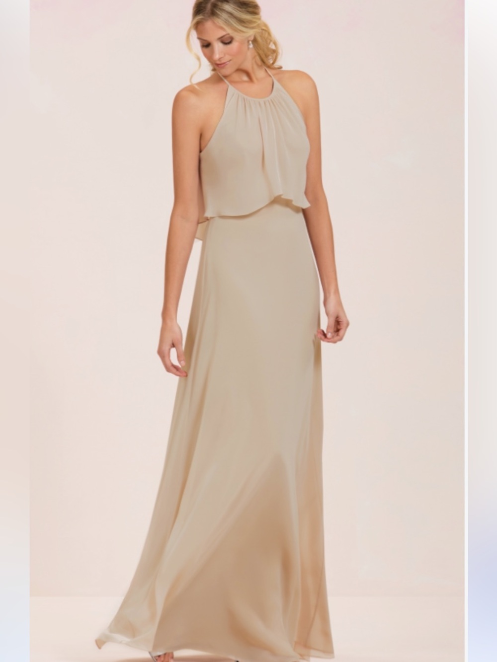 Jasmine Bridesmaids Halter Chiffon Gown in Taupe Size 14